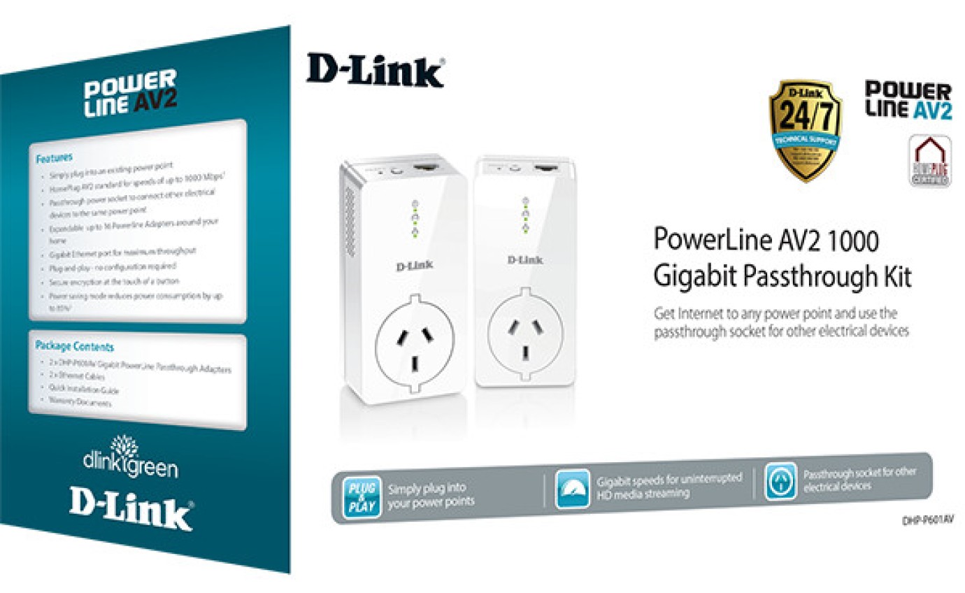 D-Link PowerLine AV2 1000 Gigabit Passthrough Kit DHPP601AV