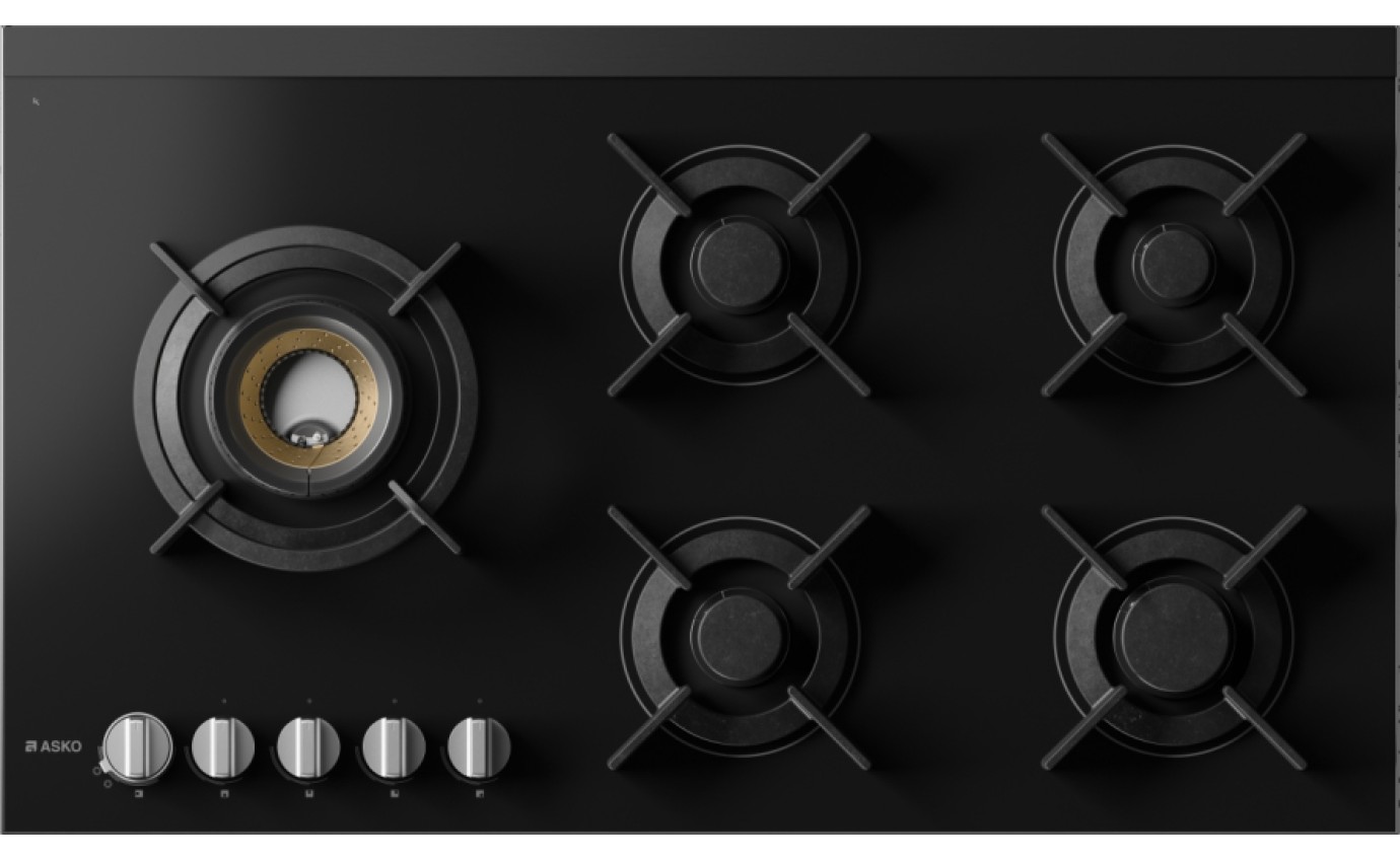 ASKO 90cm Natural Gas 5 Burner Cooktop with Fusion Volcano Burner HG8953BGD1
