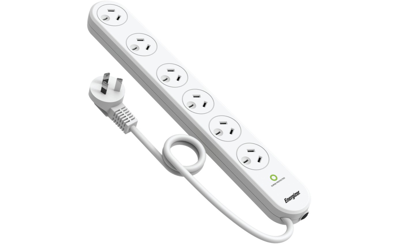 Energizer 6 Outlet Power Board with Surge Protection ET6OSPSW