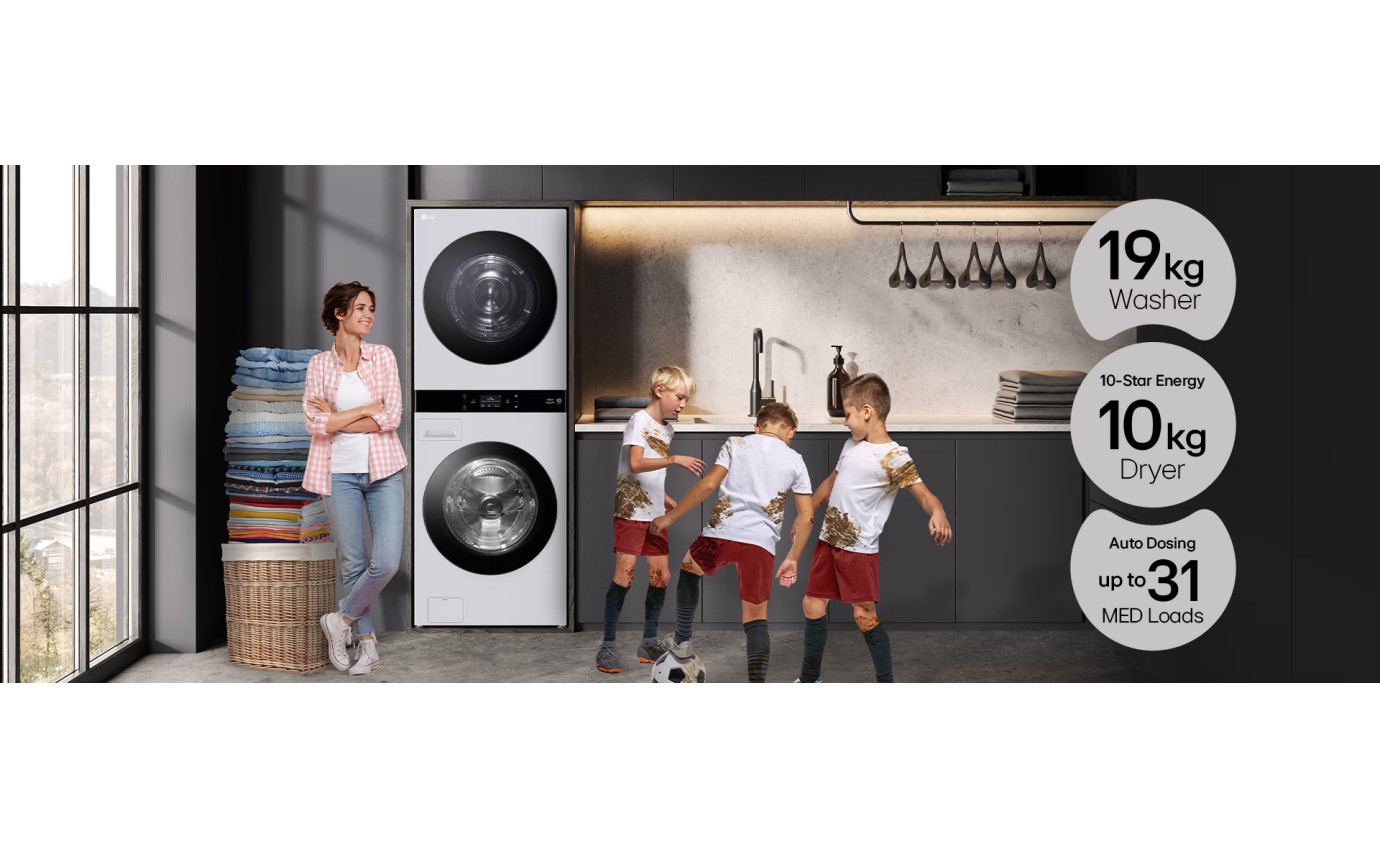 LG 19/10kg WashTower Stacked Washer Dryer (Matte Grey) WWT1910GRX