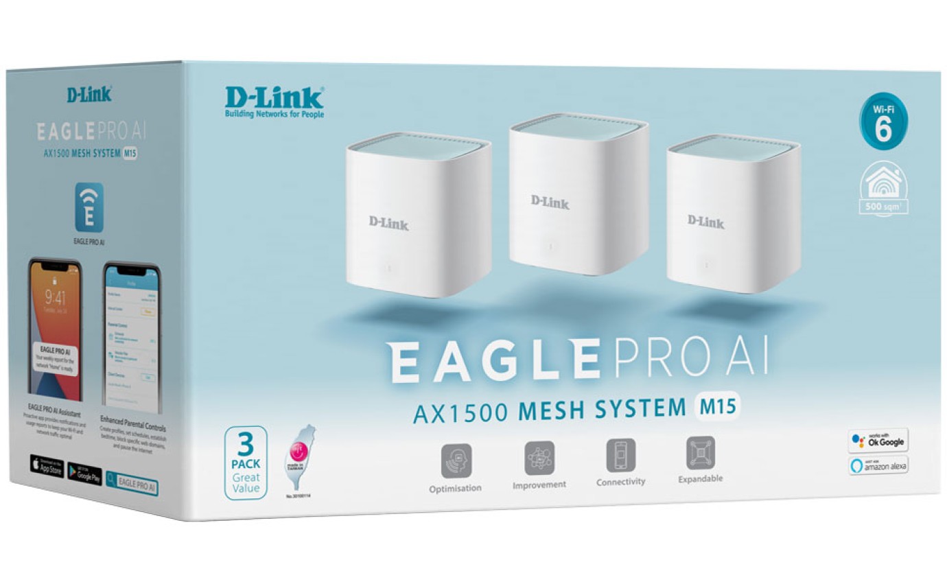 D-Link Eagle Pro AI AX1500 Wi-Fi 6 Mesh System (3 Pack) M153PK