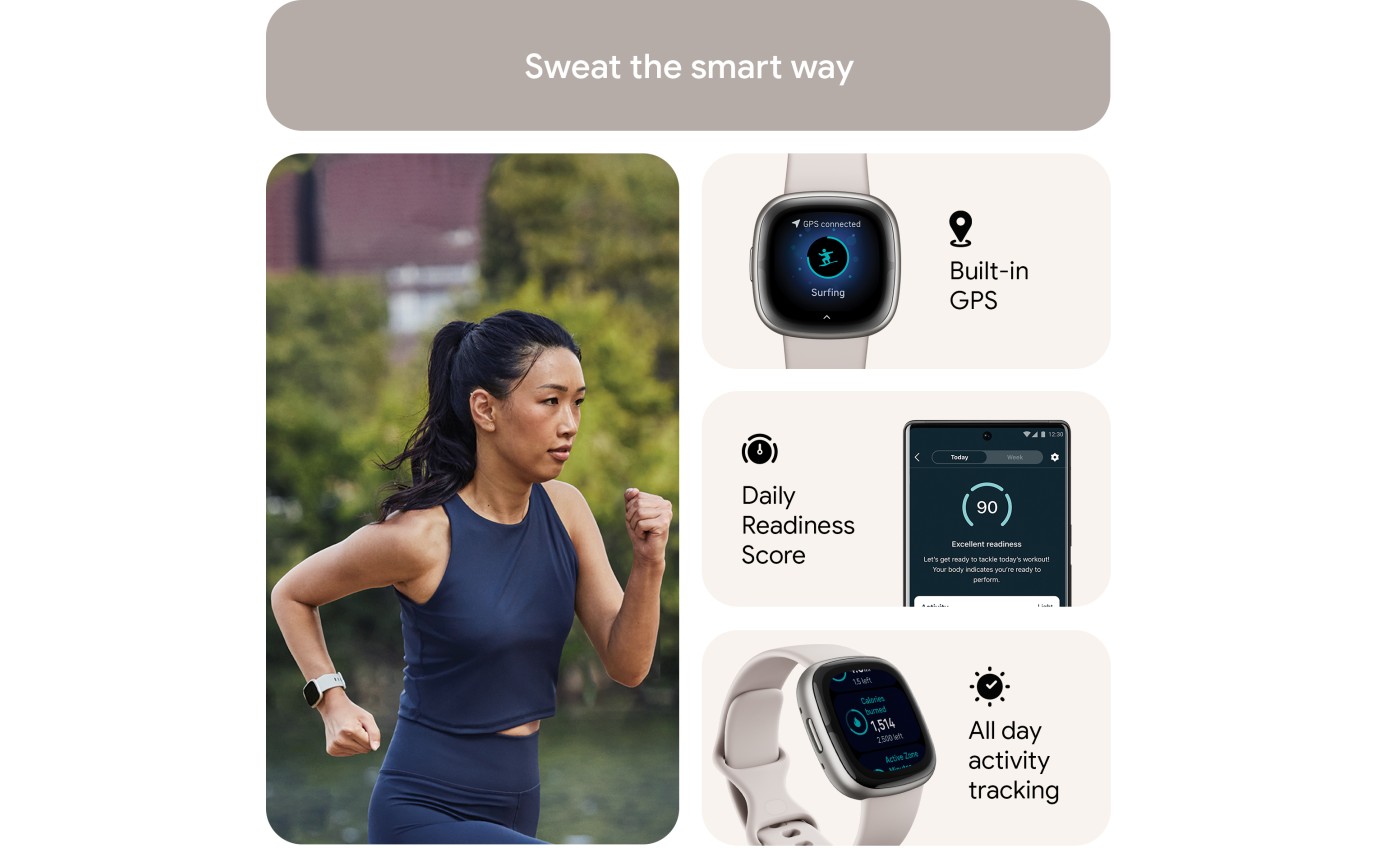 Fitbit Sense 2 Smartwatch (Lunar White/Platinum Aluminium) FB521SRWTFRCJK
