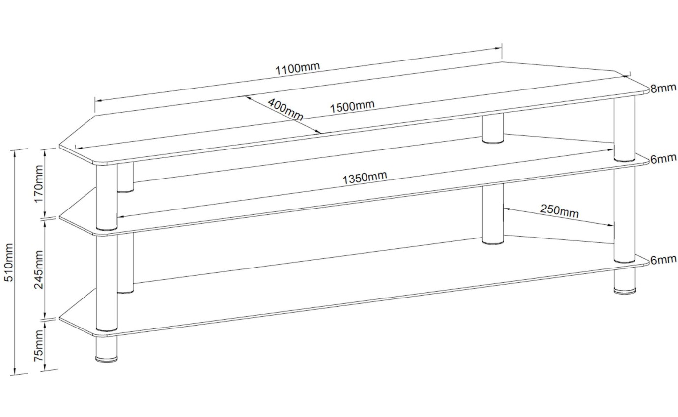 Tauris ACE 1500mm Tempered Glass & Steel Entertainment Unit ACE1500