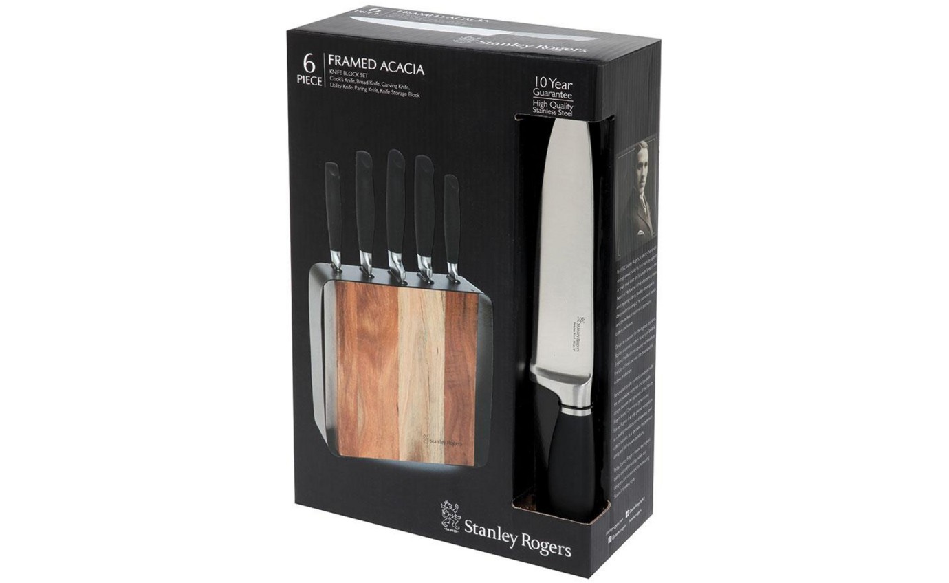 Stanley Rogers Framed Acacia 6 Piece Kitchen Knife Block Set 41413