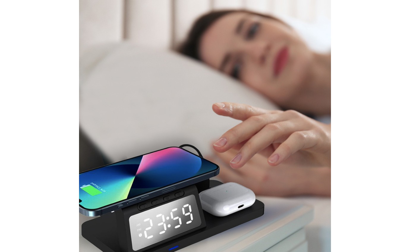 Laser 3-in-1 Wireless Charging Station with Alarm Clock (Black) WLC3IN1A098