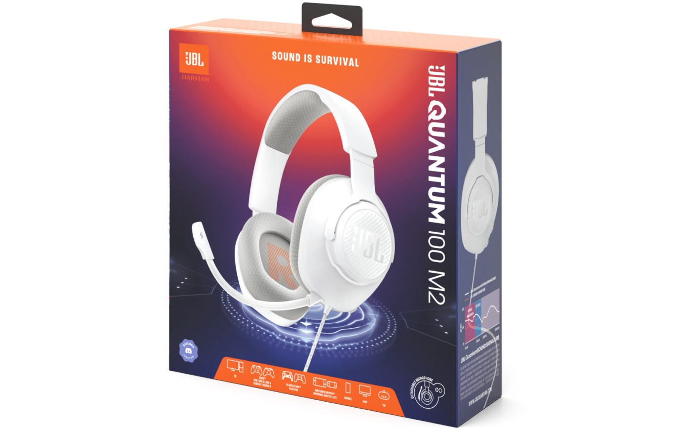 JBL Quantum 100 M2 Wired Over-Ear Headphones (White) JBLQTUM100M2WHT