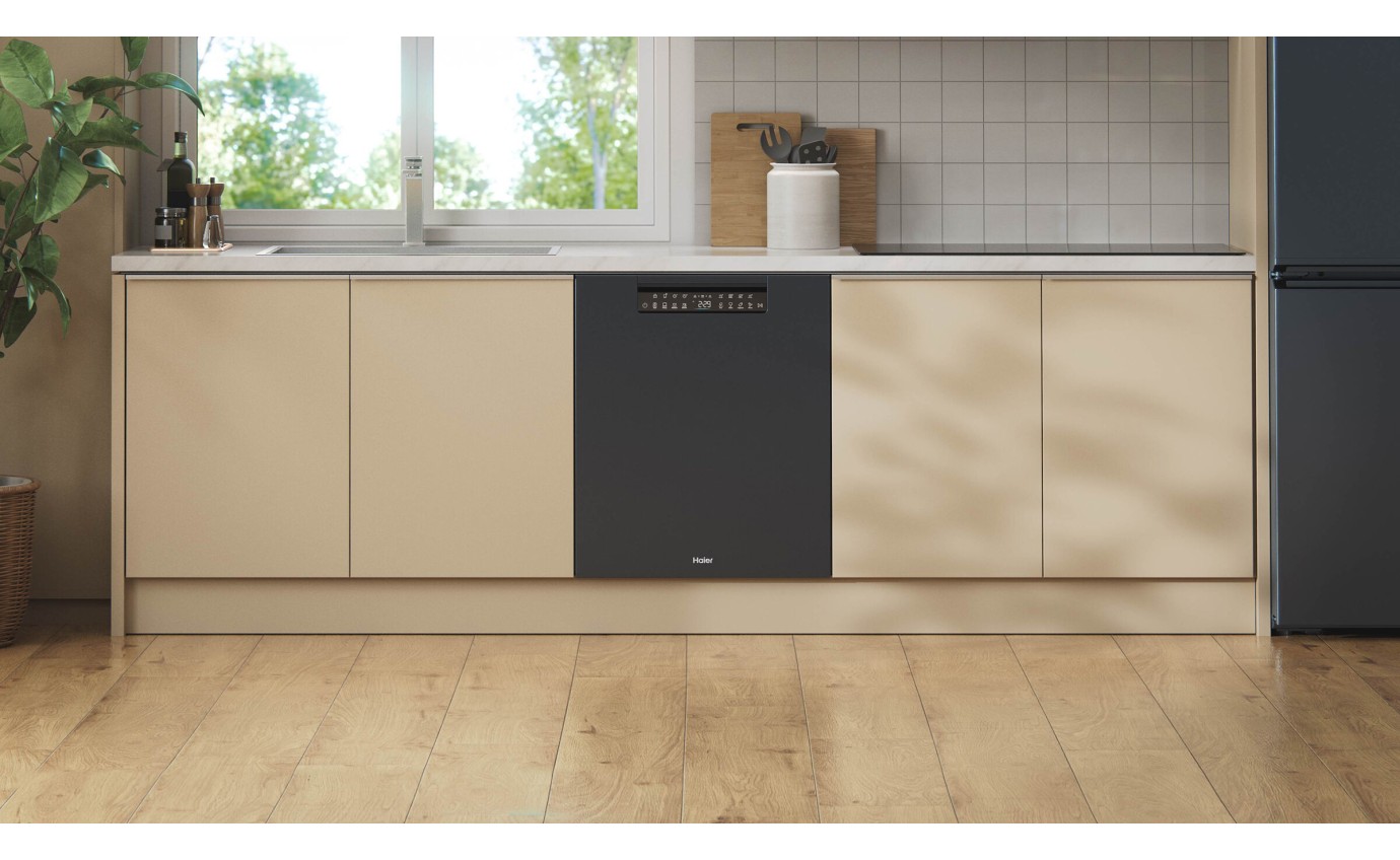 Haier 60cm Built-under Dishwasher with Steam Sanitise (Black) HDW15U3B1