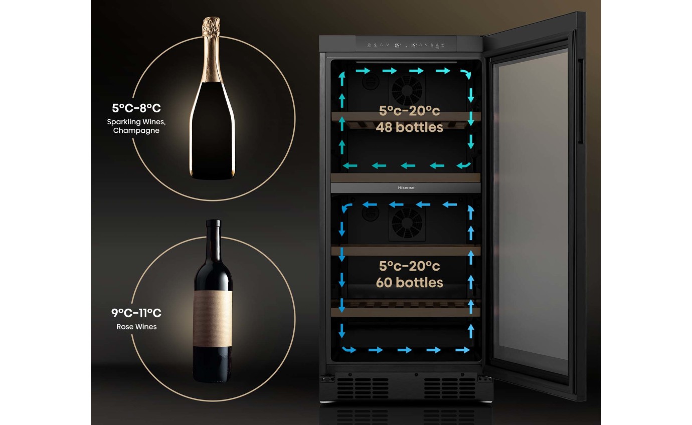Hisense 108 Bottle Dual Zone Wine Cabinet HRWC108B