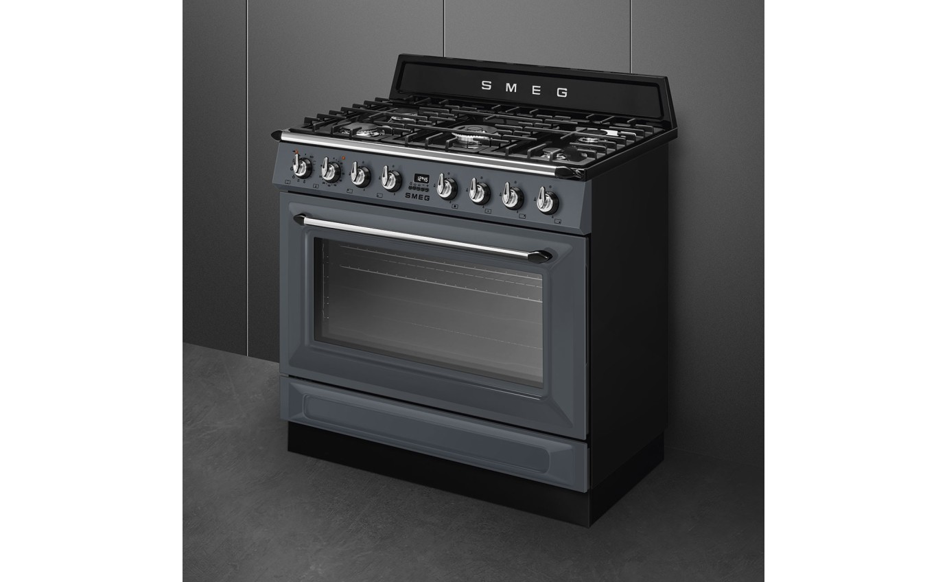 Smeg 90cm Victoria Dual Fuel Pyrolytic Cooker (Slate Grey) TRA90GPGR