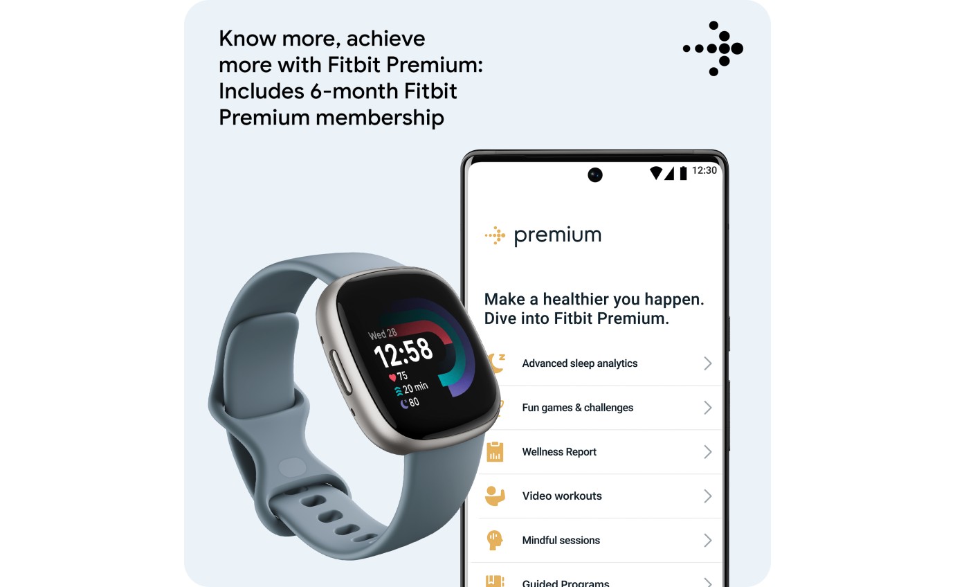 Fitbit Versa 4 Smartwatch (Waterfall Blue/Platinum) FB523SRAGFRCJK