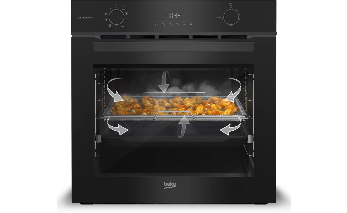Beko 60cm Pyrolytic Built-in Oven with SteamAdd & Airfry BBO6851PDX
