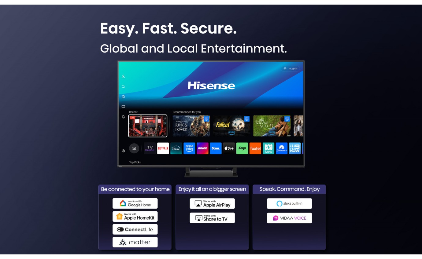 Hisense 65 inch U7QAU ULED Mini LED 4K 165Hz Smart TV 65U7QAU