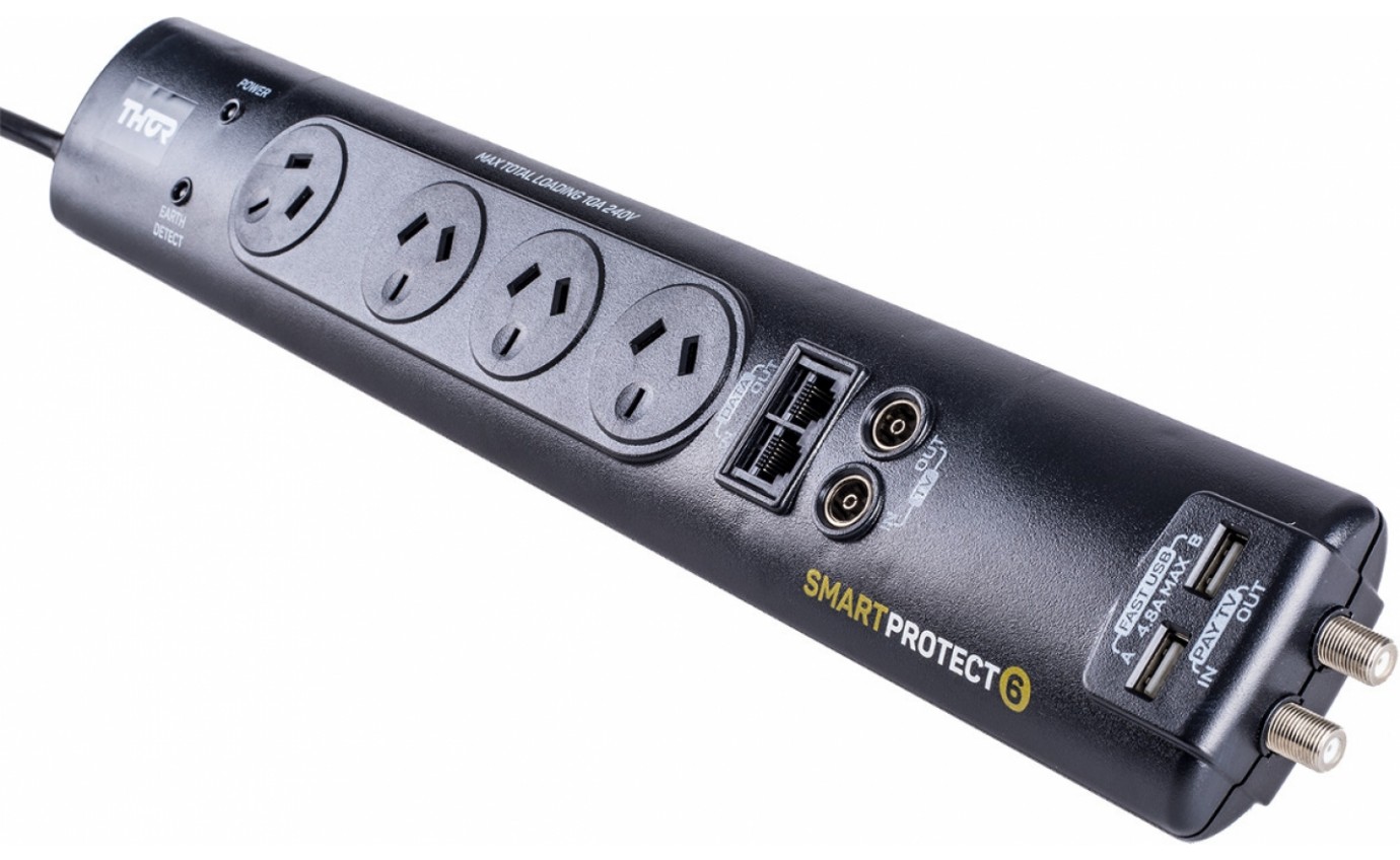 Thor 4 Outlet Smart Protect Powerboard with USB & Surge Protection E145U