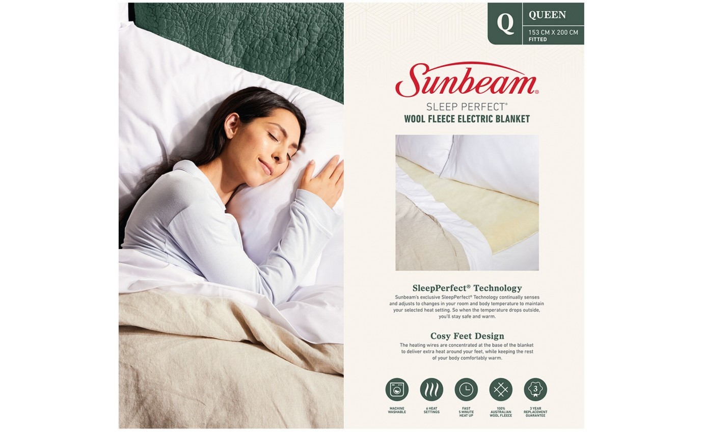 Sunbeam Sleep Perfect Wool Fleece Electric Blanket (Queen) BLW5651