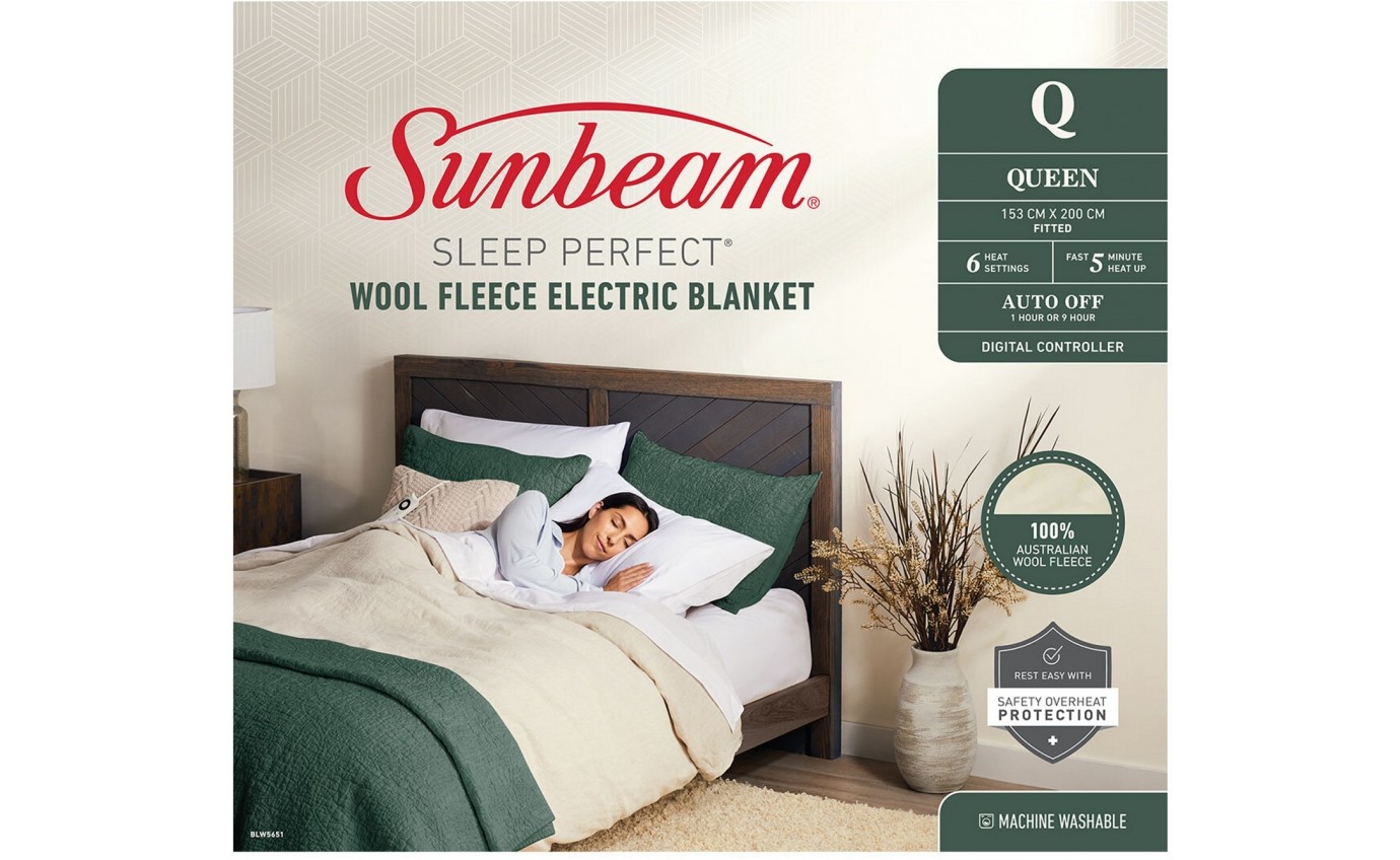 Sunbeam Sleep Perfect Wool Fleece Electric Blanket (Queen) BLW5651