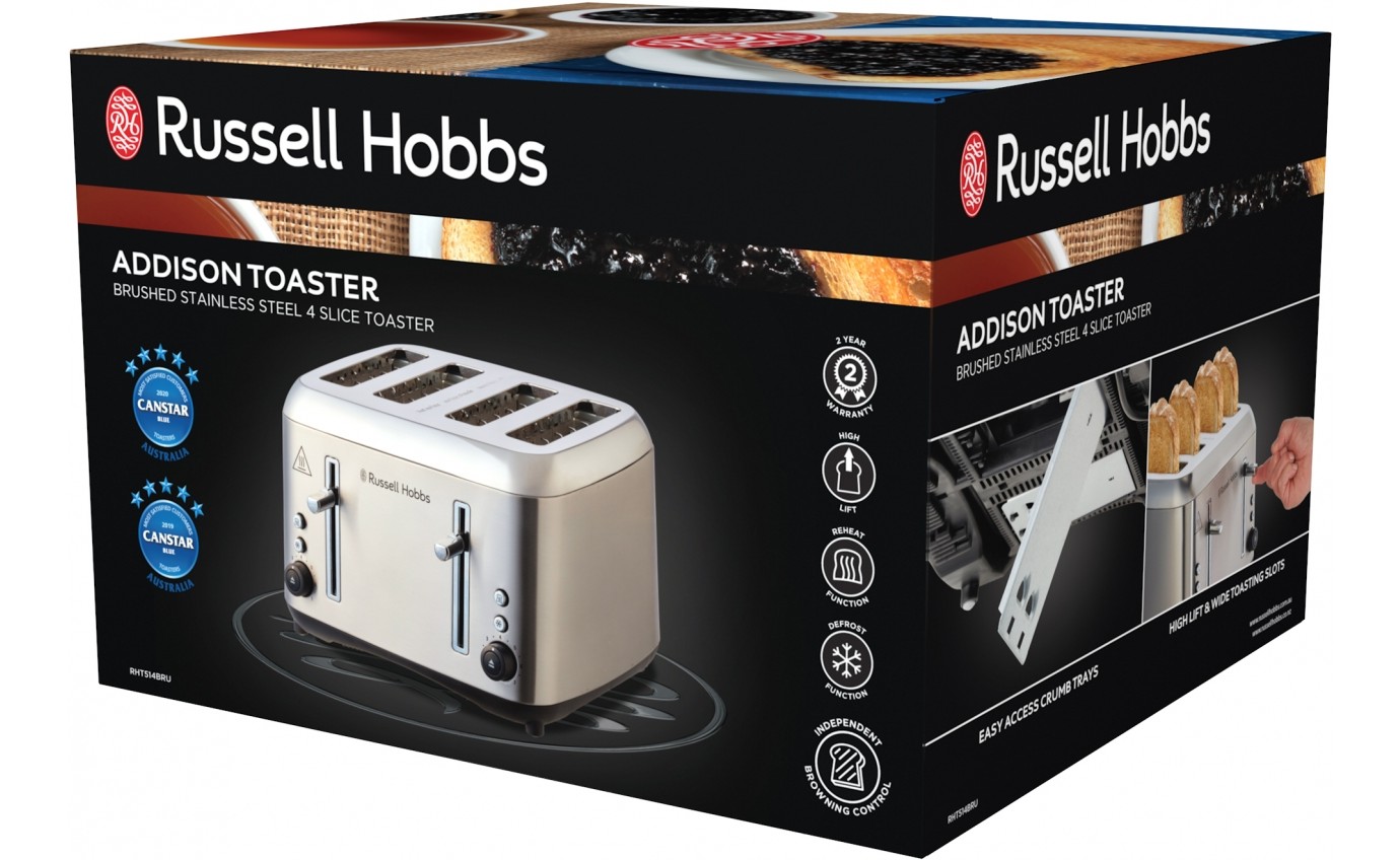 Russell Hobbs Addison 4 Slice Toaster (Brushed Stainless Steel) RHT514BRU