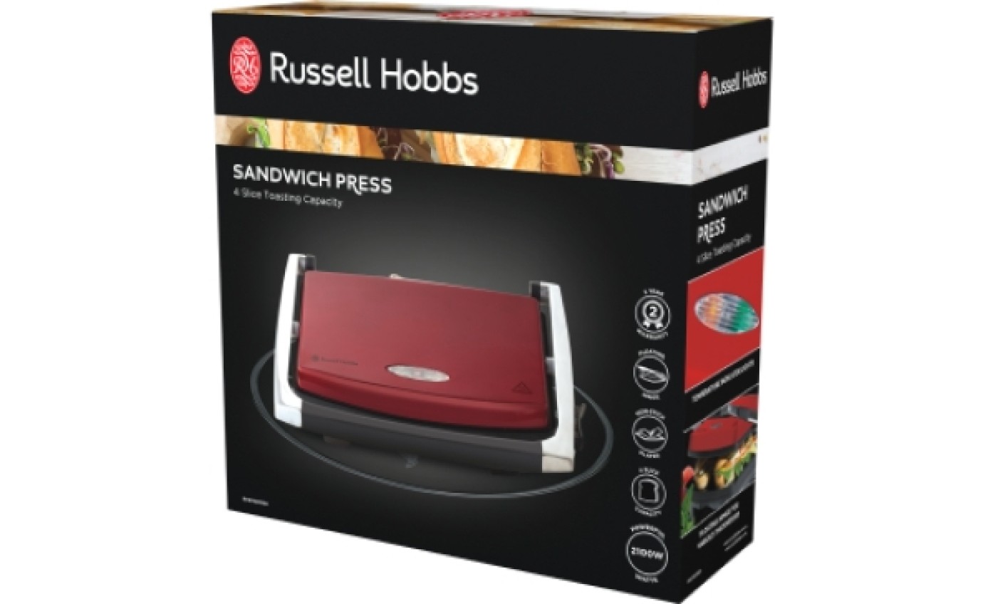 Russell Hobbs 4 Slice Sandwich Press (Gloss Red) RHSP801RED