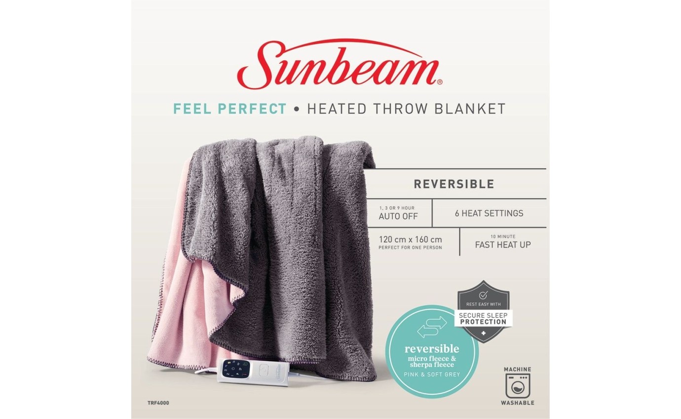 Sunbeam Feel Perfect Reversible Micro Fleece & Sherpa Fleece Heated Throw Blanket trf4000