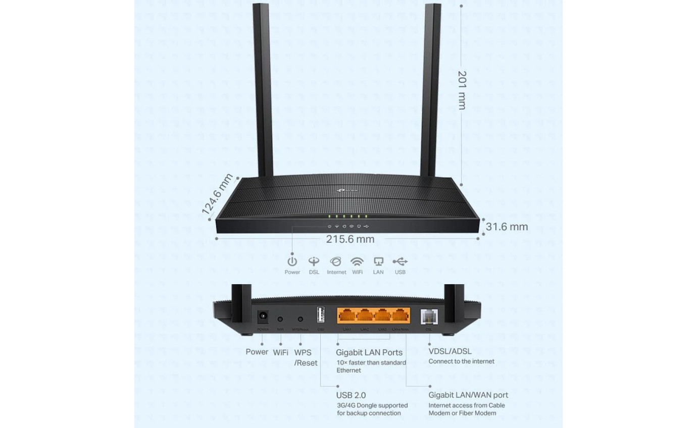 TP-Link AC1200 Wireless VDSL/ADSL Modem Wi-Fi Router ARCHERVR400