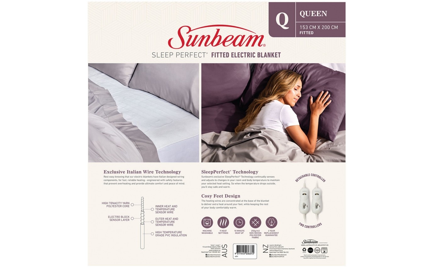 Sunbeam Sleep Perfect Fitted Queen Electric Blanket BLF5151