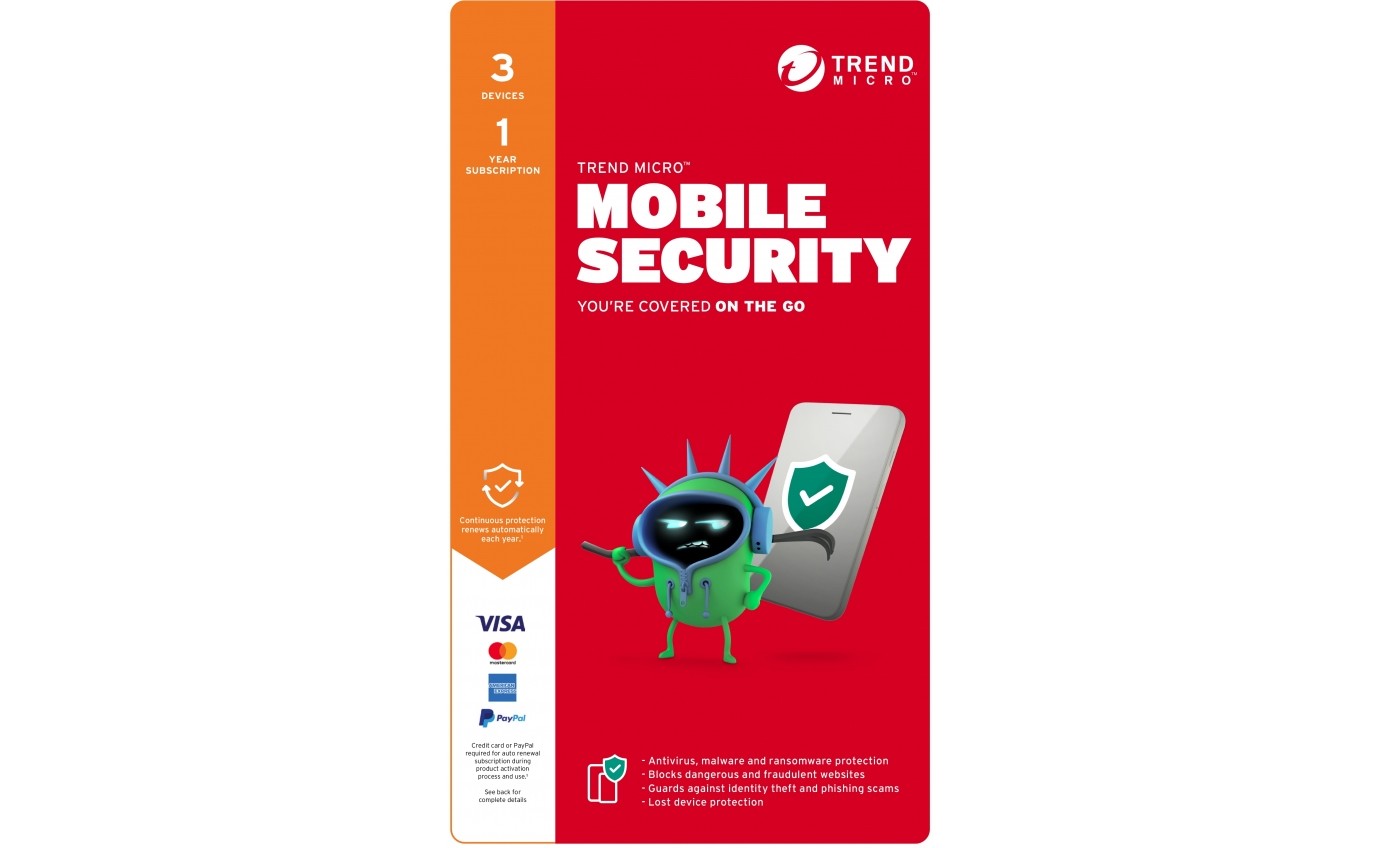 Trend Micro Mobile Security Subscription (1 Year, 3 Devices) AUTMALL007