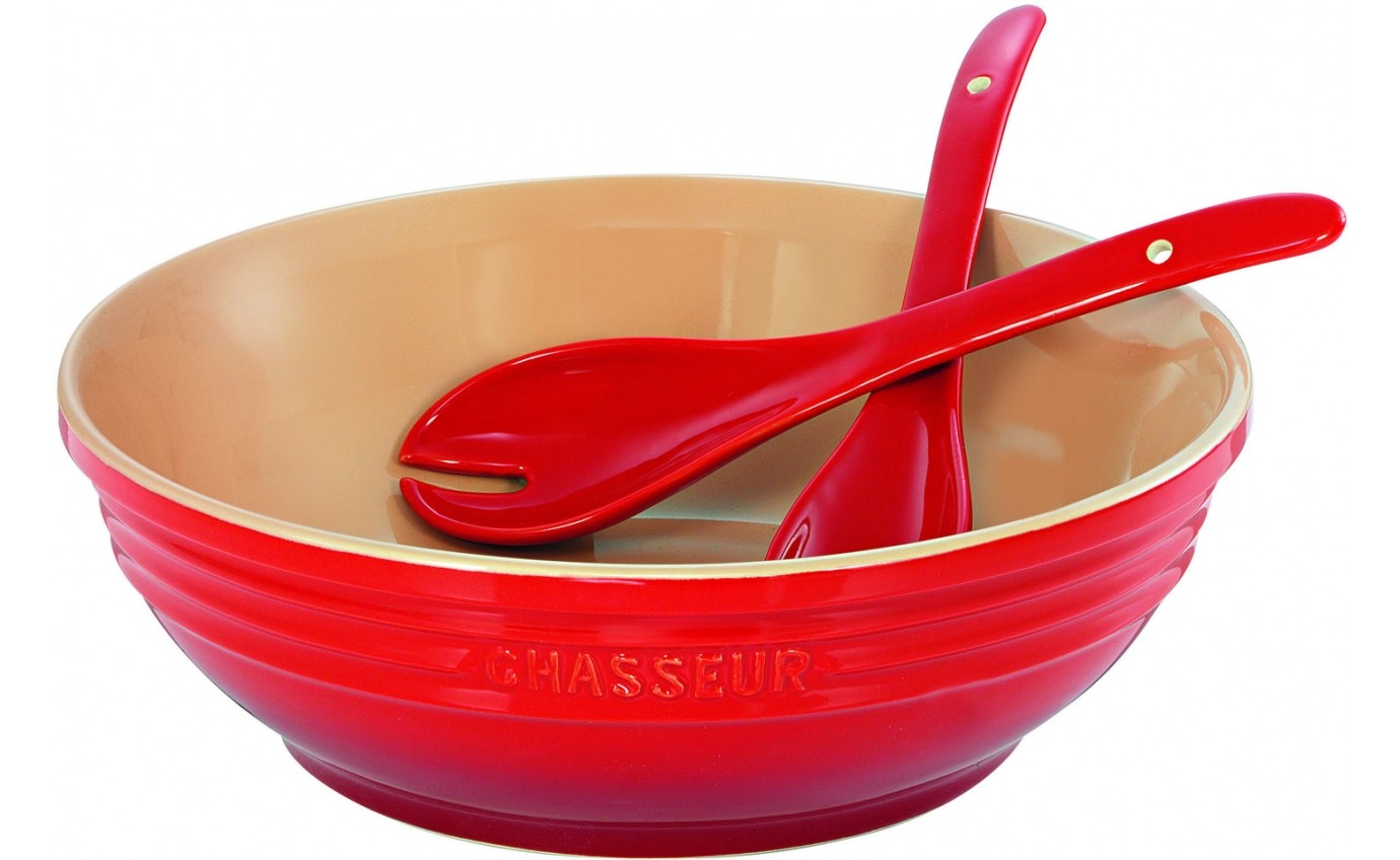 Chasseur Round Bowl with Salad Server Set Red 19250