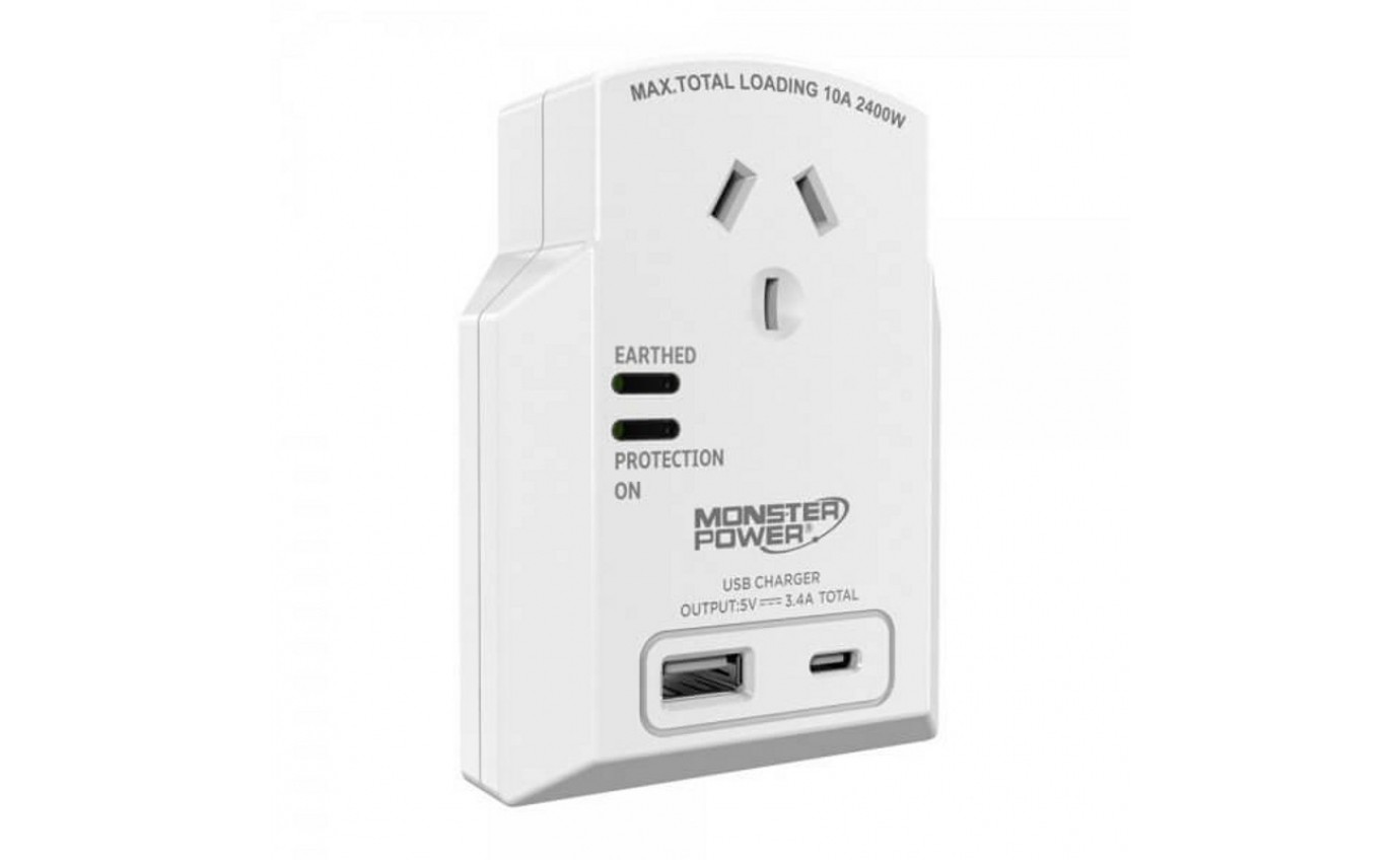 Monster Single Outlet Surge Protector with USB MPWS1201AU