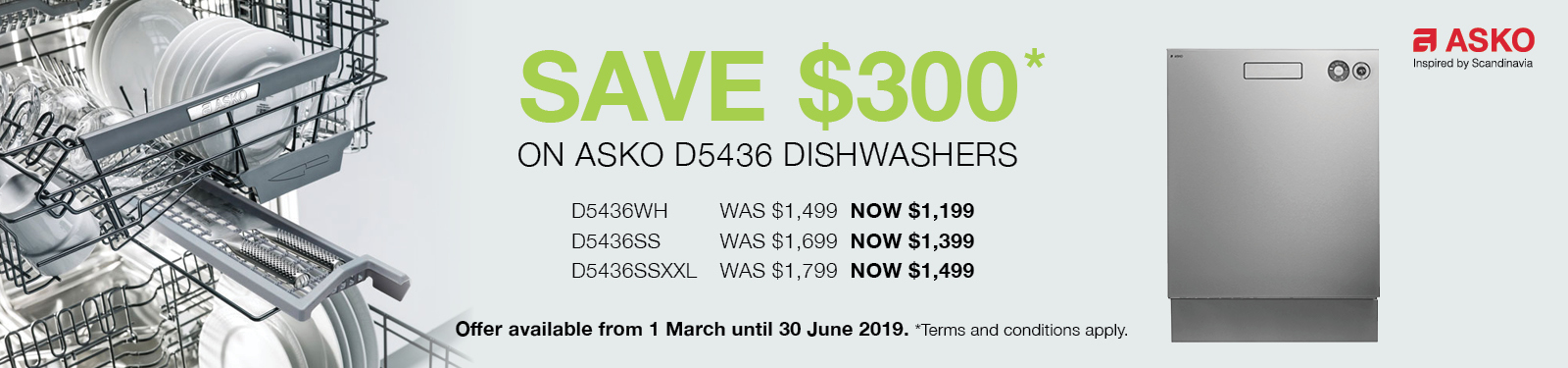 Save $300 on Asko Dishwashers